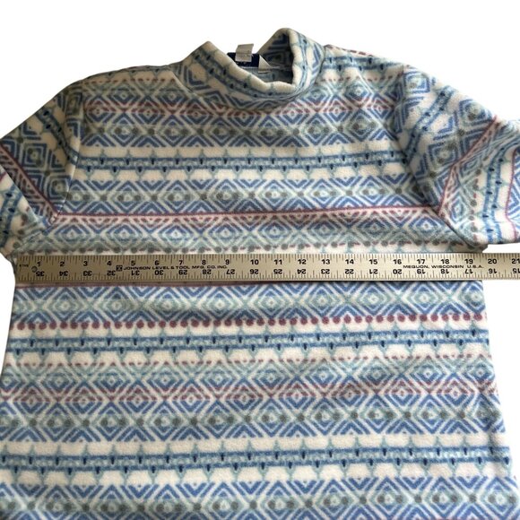 Croft & Barrow Womens S Mock Neck Fleece Pullover Sweater Blue Geometric - Picture 6 of 7